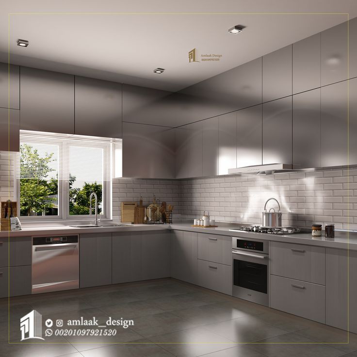 تصميم مطبخ حديث بلونين رمادي وأبيض بالرياض